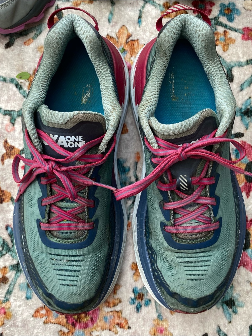 Hoka One One Bondi 5 Womens 9.5 Running Shoes Green Blue Pink Athletic Sneakers